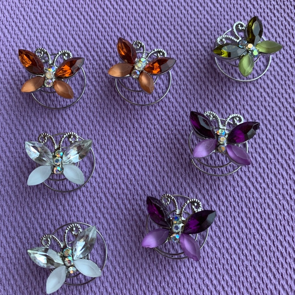 7 butterfly hair jewels, assorted colors